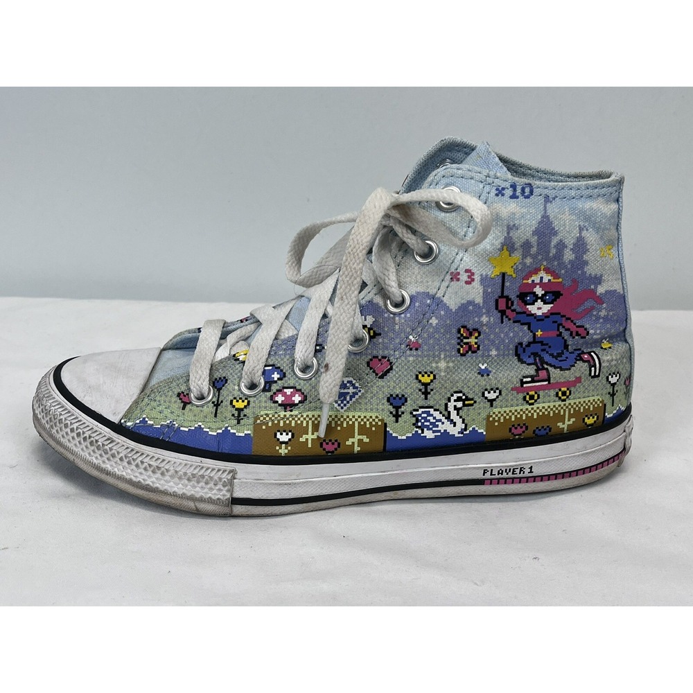 Kids Converse Retro Gamer Hi Top Shoes Sneakers Sz 3 GUC